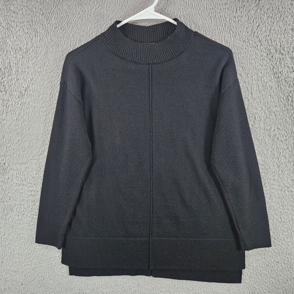 Talbots Petite Black 100% Merino Wool Mock Neck Sweater XLp